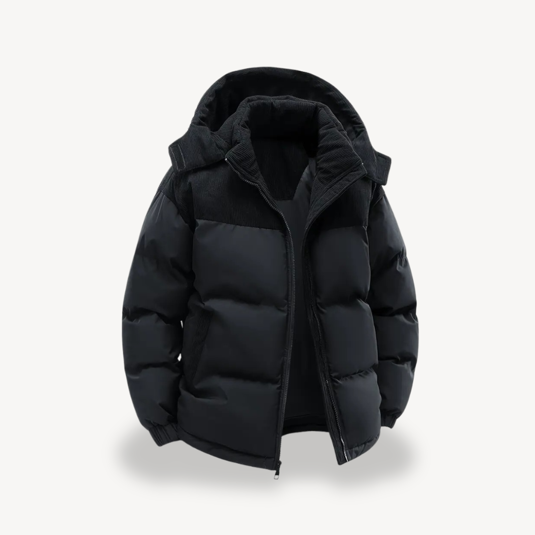 Men’s Quilted Puffer Jacket with Trimmed Hood – Contemporary Outerwear