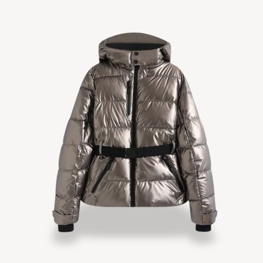Women’s Hooded Belted Puffer Jacket – Quilted Longline Design