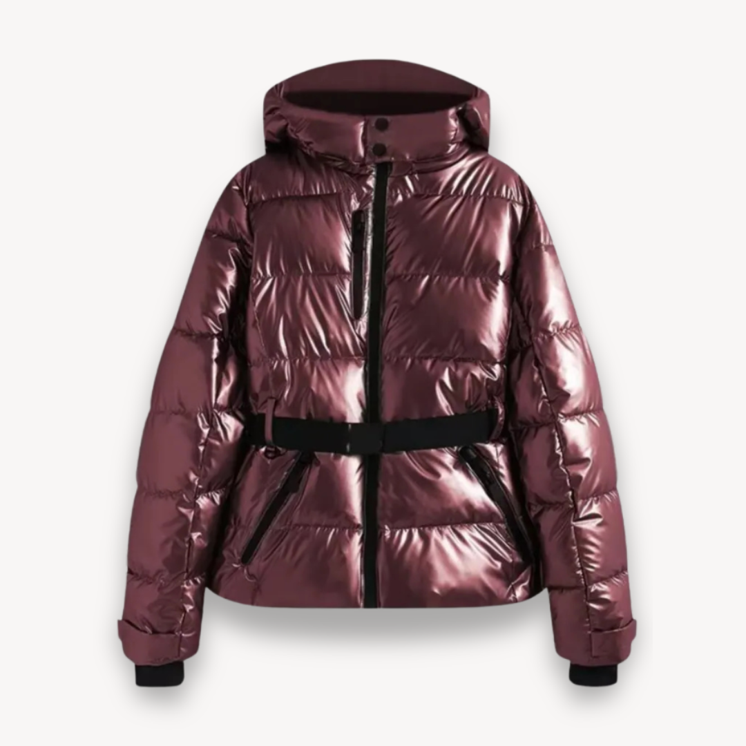 Women’s Hooded Belted Puffer Jacket – Quilted Longline Design